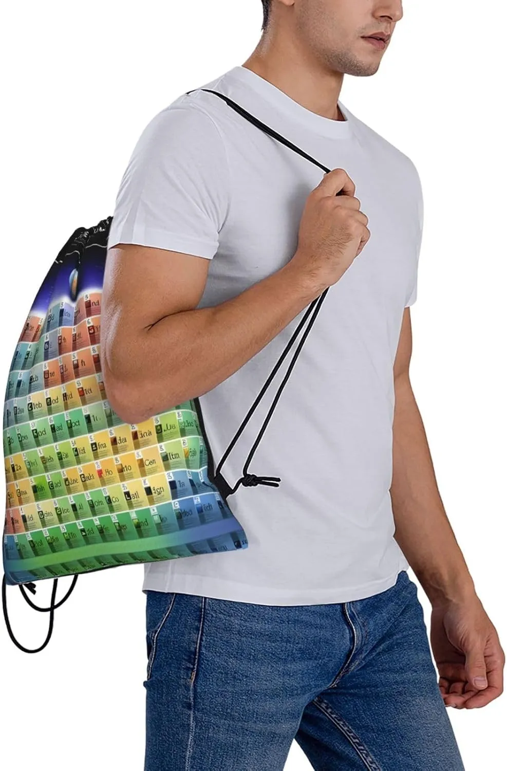 Periodic table of elements Print Sports Drawstring Backpack,Water Resistant Bag, Gym Backpack for Women Men