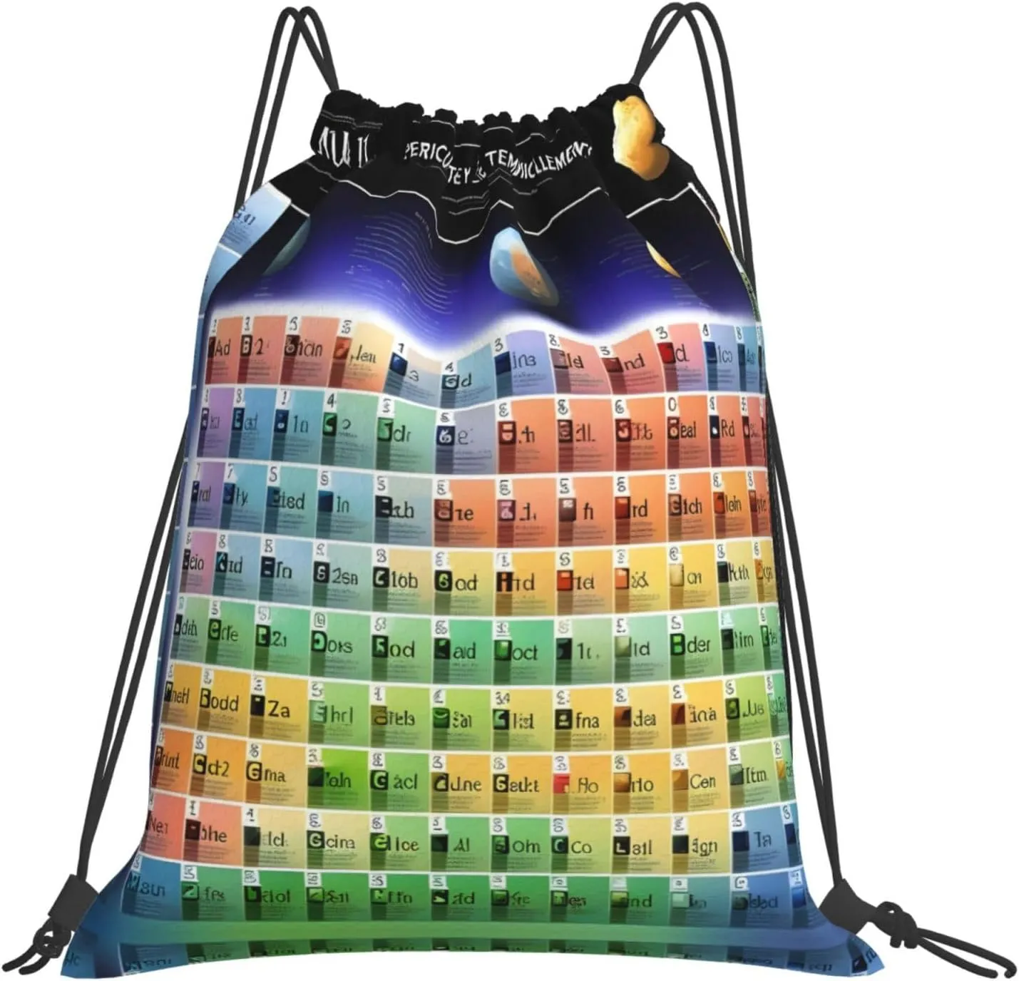 Periodic table of elements Print Sports Drawstring Backpack,Water Resistant Bag, Gym Backpack for Women Men