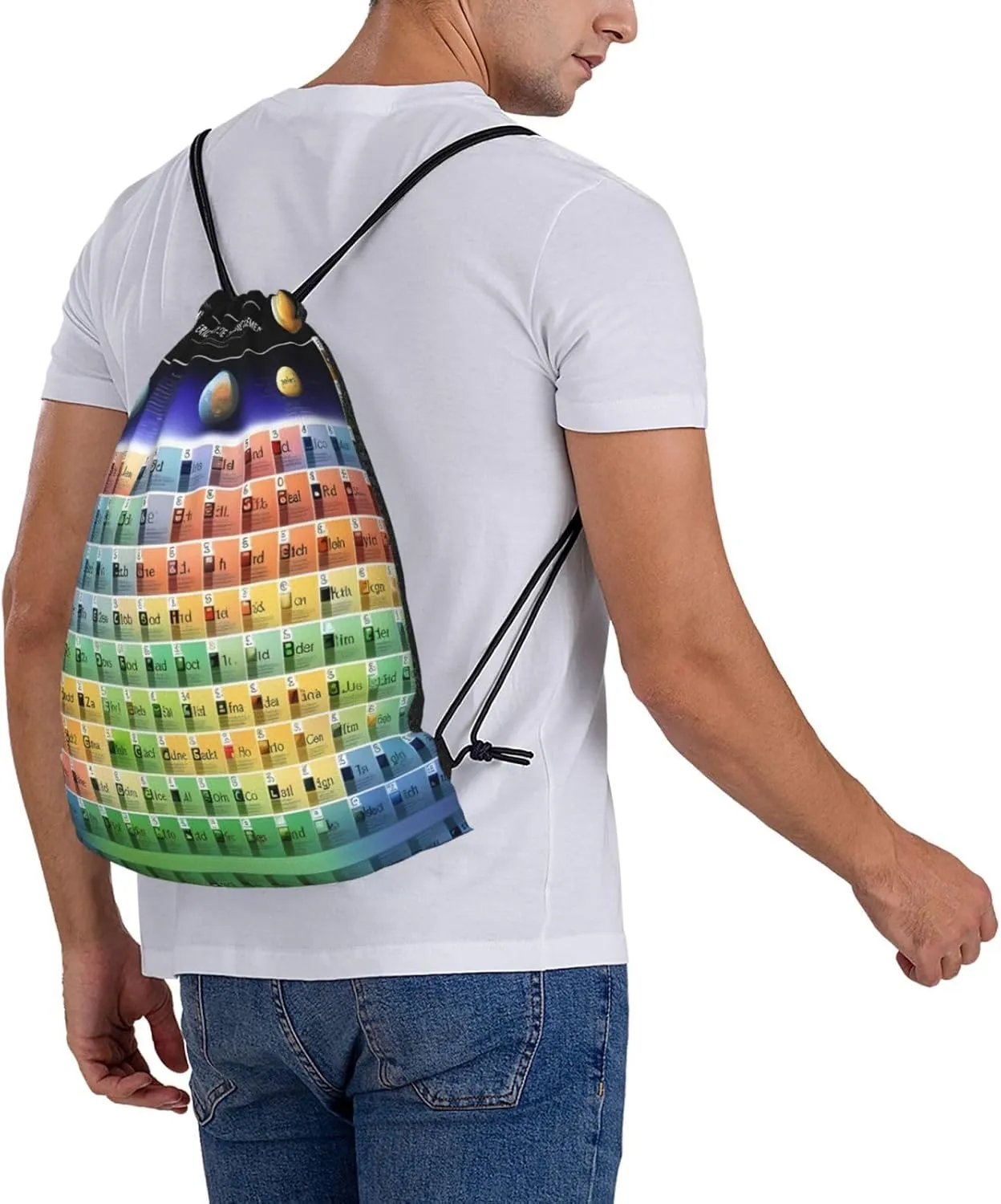 Periodic table of elements Print Sports Drawstring Backpack,Water Resistant Bag, Gym Backpack for Women Men
