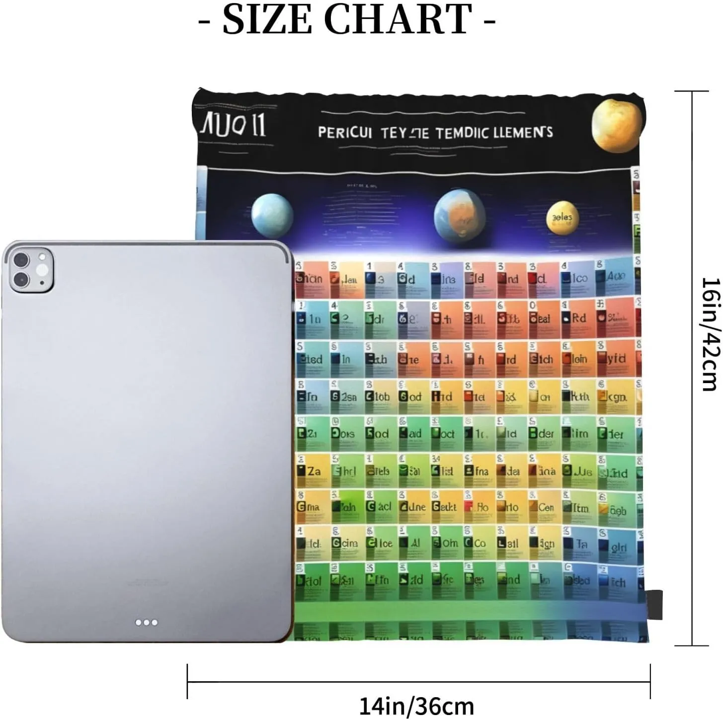 Periodic table of elements Print Sports Drawstring Backpack,Water Resistant Bag, Gym Backpack for Women Men