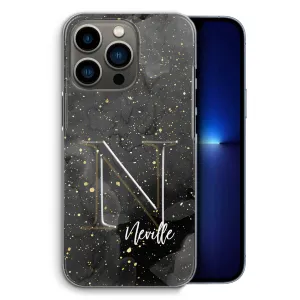 Personalised Apple iPhone Hard Case with Monogram and Name on Grey Speckle Marble