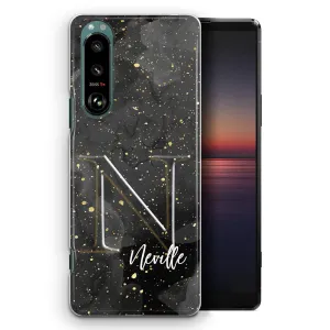 Personalised Sony Phone Hard Case with Monogram and Name on Grey Speckle Marble