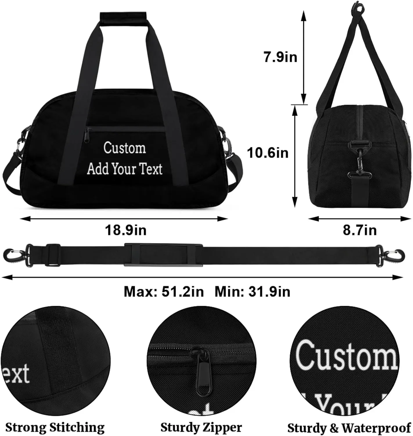 Personalize-Kids-Duffel-Bags With Custom Name - Lightweight Gym Bag for Boys & Girls, Sports Backpack for School, Travel, and Workout Black