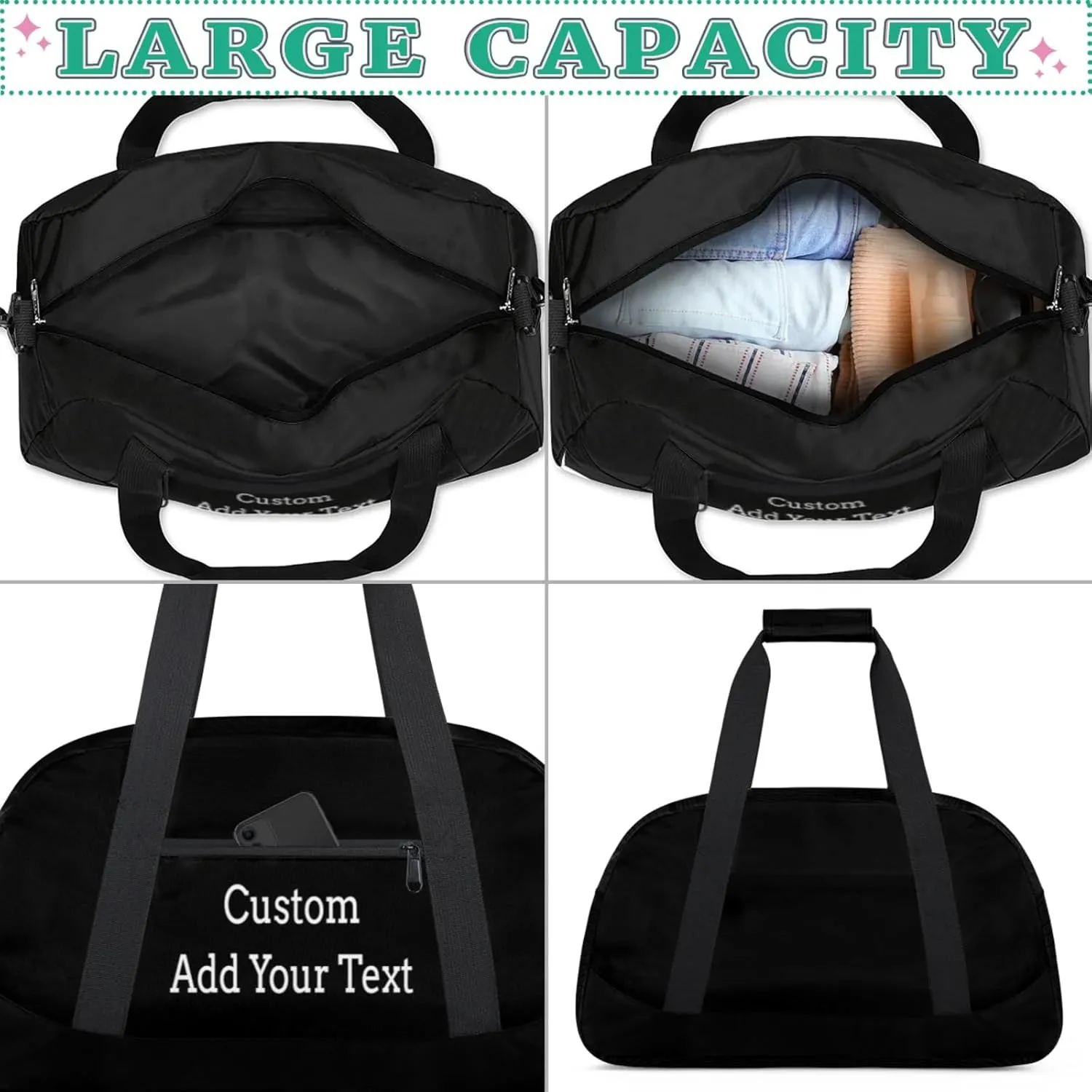 Personalize-Kids-Duffel-Bags With Custom Name - Lightweight Gym Bag for Boys & Girls, Sports Backpack for School, Travel, and Workout Black