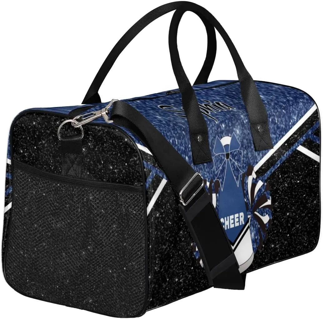 Personalized Cheer Bags for Cheerleaders, Custom Name Sport Duffel Bag Gym Bag Travel Duffle Bag Overnight Weekender Bag, Dark Blue Glitter