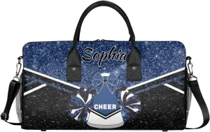Personalized Cheer Bags for Cheerleaders, Custom Name Sport Duffel Bag Gym Bag Travel Duffle Bag Overnight Weekender Bag, Dark Blue Glitter