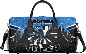 Personalized Cheer Bags for Cheerleaders Custom Sport Duffel Bag Gym Bag Travel Duffle Bag Overnight Weekender Bag with Name Blue Glitter Drops