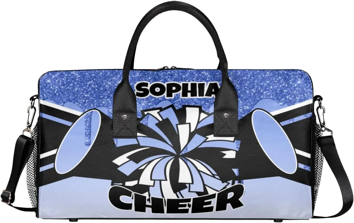 Personalized Cheer Bags for Cheerleaders Custom Sport Duffel Bag Gym Bag Travel Duffle Bag Overnight Weekender Bag with Name Dark Blue Glitter Drops