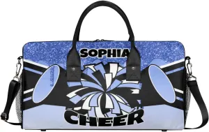 Personalized Cheer Bags for Cheerleaders Custom Sport Duffel Bag Gym Bag Travel Duffle Bag Overnight Weekender Bag with Name Dark Blue Glitter Drops