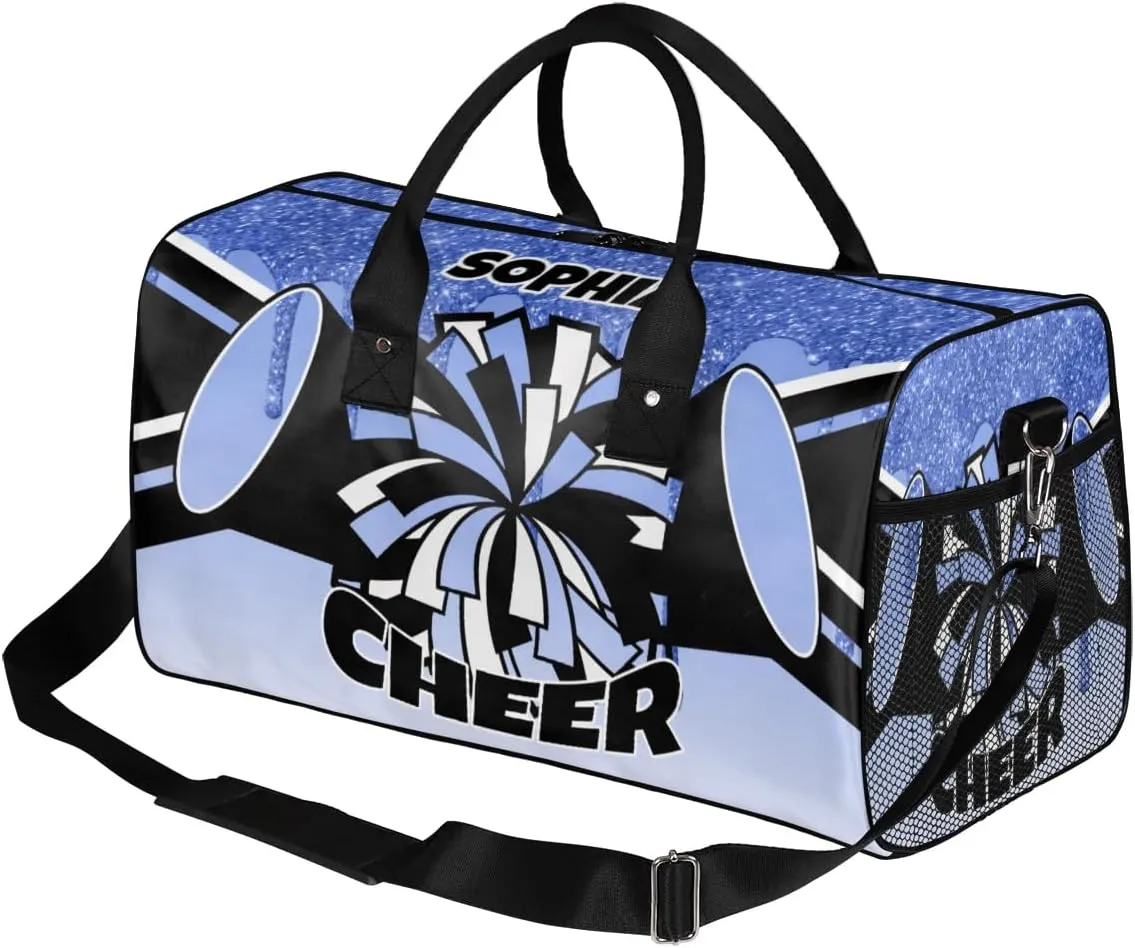 Personalized Cheer Bags for Cheerleaders Custom Sport Duffel Bag Gym Bag Travel Duffle Bag Overnight Weekender Bag with Name Dark Blue Glitter Drops