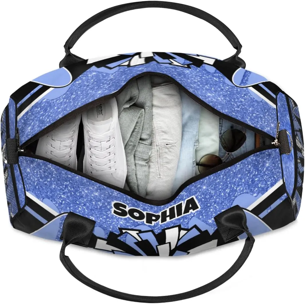 Personalized Cheer Bags for Cheerleaders Custom Sport Duffel Bag Gym Bag Travel Duffle Bag Overnight Weekender Bag with Name Dark Blue Glitter Drops