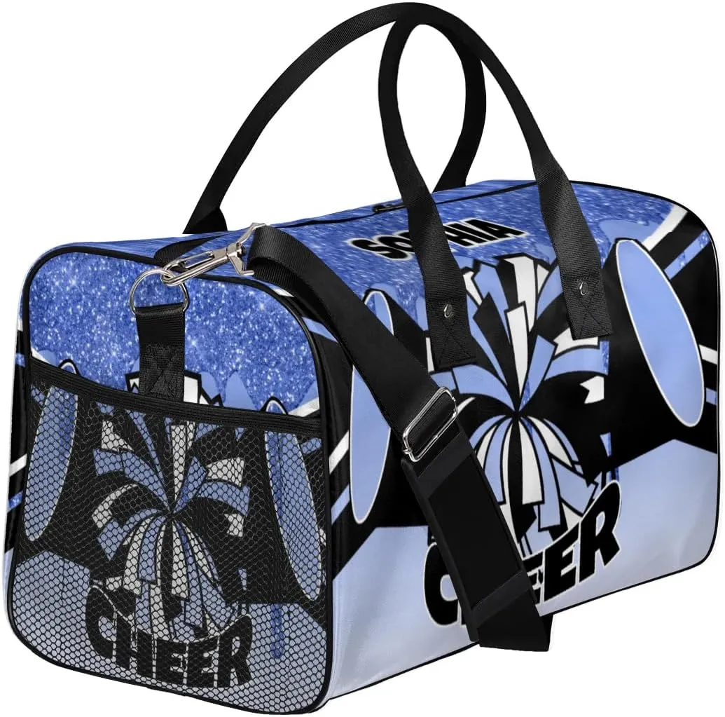 Personalized Cheer Bags for Cheerleaders Custom Sport Duffel Bag Gym Bag Travel Duffle Bag Overnight Weekender Bag with Name Dark Blue Glitter Drops