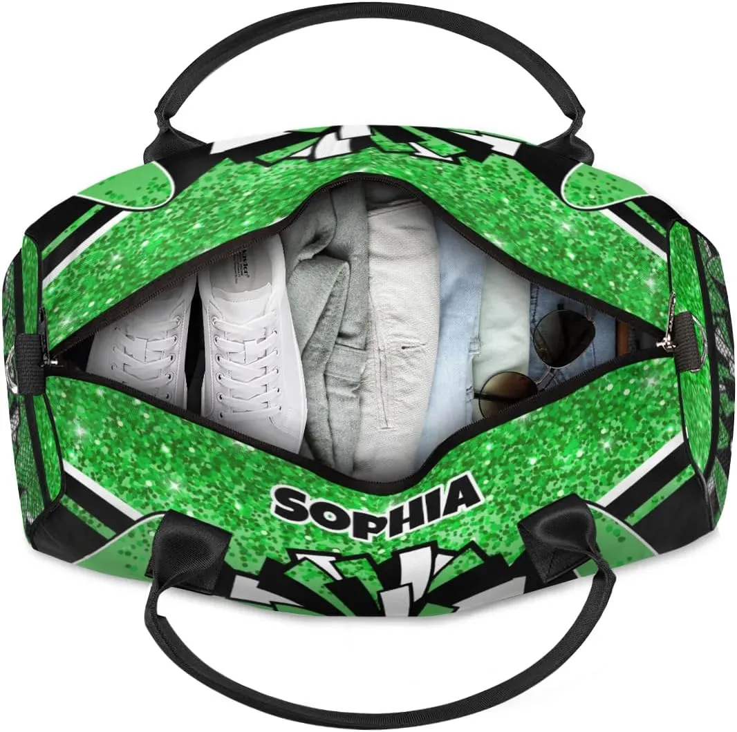 Personalized Cheer Bags for Cheerleaders Custom Sport Duffel Bag Gym Bag Travel Duffle Bag Overnight Weekender Bag with Name Dark Green Glitter
