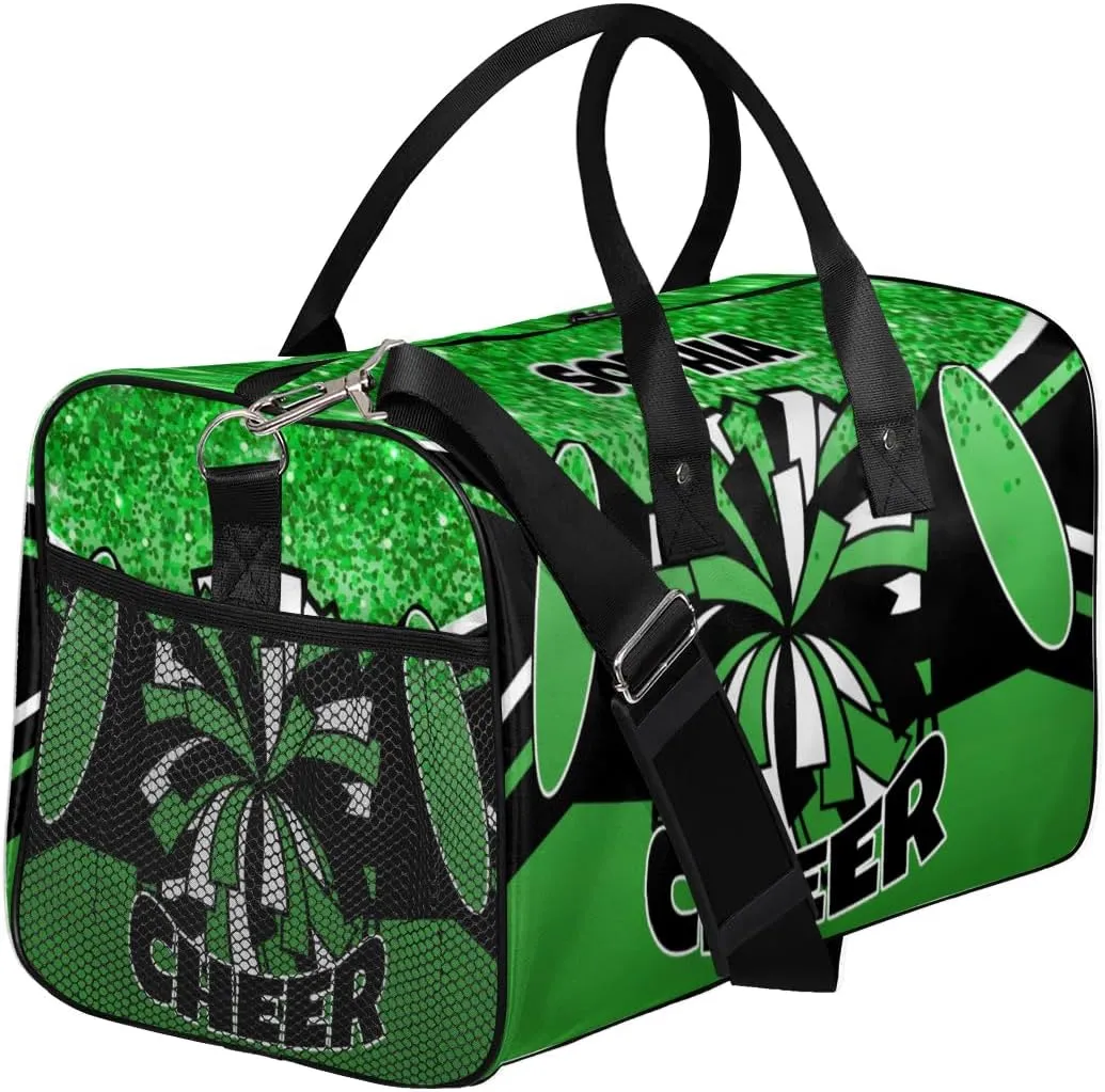 Personalized Cheer Bags for Cheerleaders Custom Sport Duffel Bag Gym Bag Travel Duffle Bag Overnight Weekender Bag with Name Dark Green Glitter