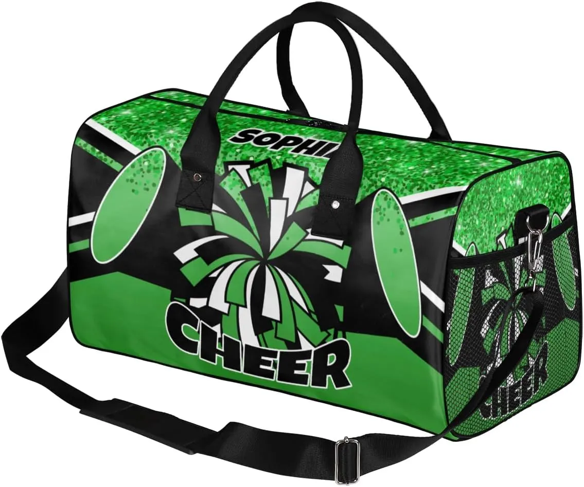 Personalized Cheer Bags for Cheerleaders Custom Sport Duffel Bag Gym Bag Travel Duffle Bag Overnight Weekender Bag with Name Dark Green Glitter