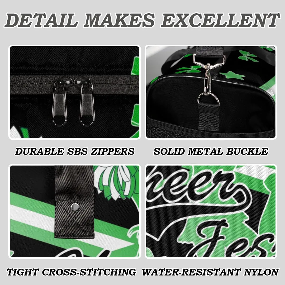 Personalized Cheer Sports Bag for Cheerleader, Grass Green Gradient Custom Gymnastics Gym Duffel Bags Cheer Competition Gift with Your Name Ballet Dance Overnight Weekender Bag