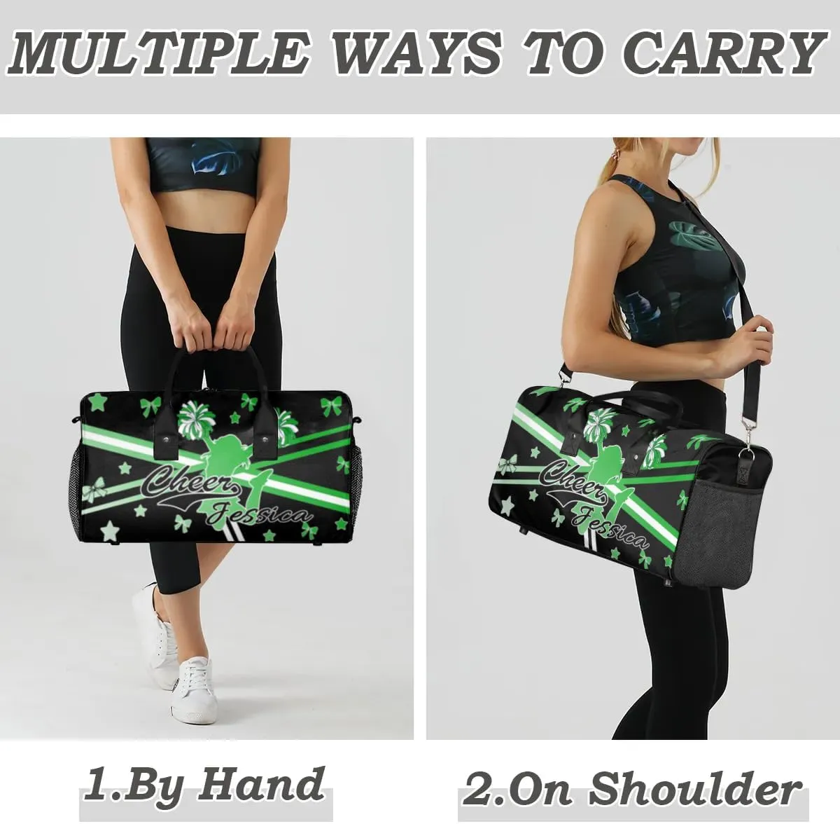 Personalized Cheer Sports Bag for Cheerleader, Grass Green Gradient Custom Gymnastics Gym Duffel Bags Cheer Competition Gift with Your Name Ballet Dance Overnight Weekender Bag