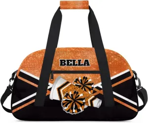 Personalized Cheerleader Bag Dance Bag for Girl, Custom Team Bag Gymnastics Bag Sport Duffel Bag, Weekender Bags Travel Duffel Bag for Cheer Team Orange Glitter Cheer