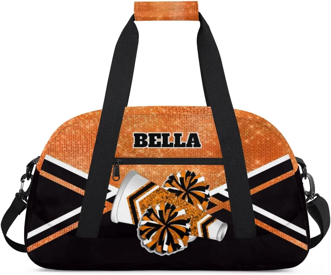 Personalized Cheerleader Bag Dance Bag for Girl, Custom Team Bag Gymnastics Bag Sport Duffel Bag, Weekender Bags Travel Duffel Bag for Cheer Team Orange Glitter Cheer