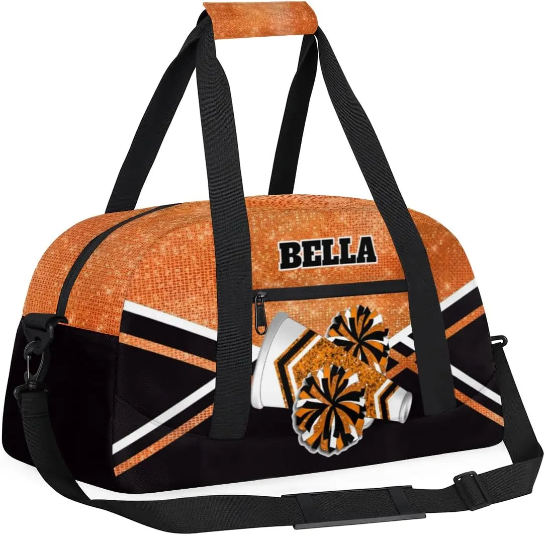 Personalized Cheerleader Bag Dance Bag for Girl, Custom Team Bag Gymnastics Bag Sport Duffel Bag, Weekender Bags Travel Duffel Bag for Cheer Team Orange Glitter Cheer