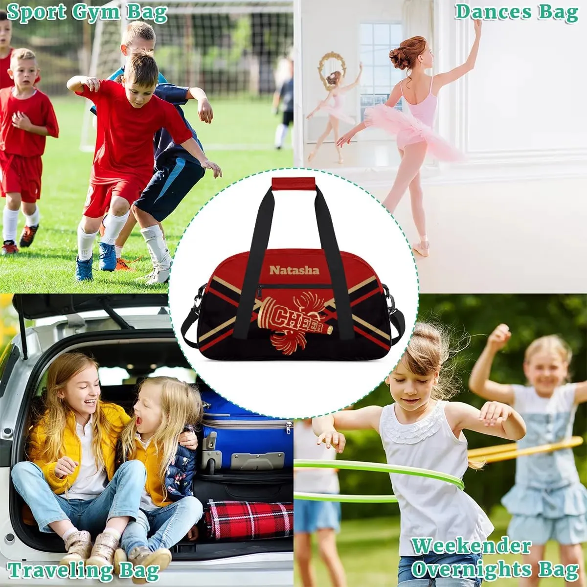 Personalized Cheerleader Bag Dance Bag for Girl, Custom Team Bag Gymnastics Bag Sport Duffel Bag, Weekender Bags Travel Duffel Bag for Cheer Team Red and Gold Cheerleader