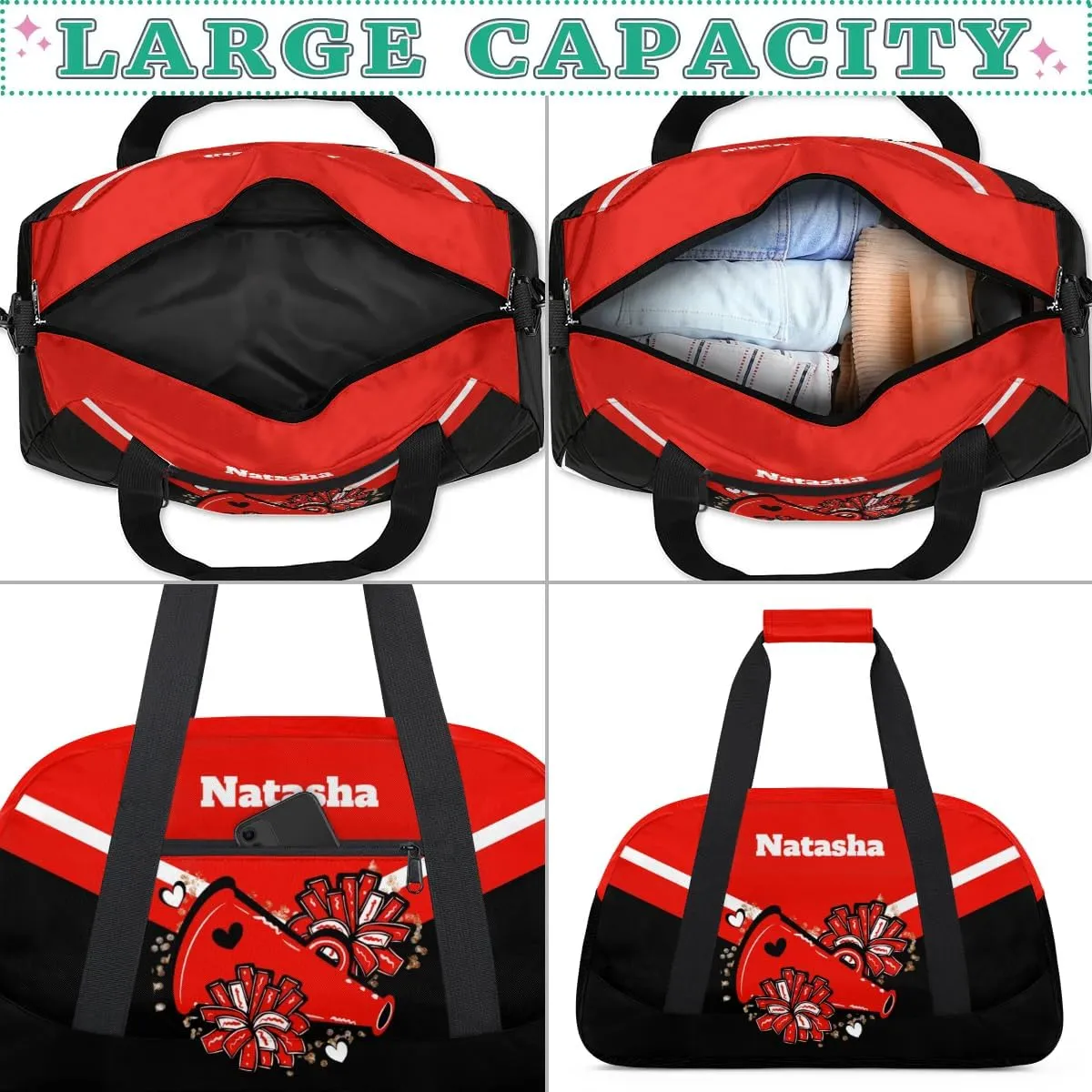 Personalized Cheerleader Bag Dance Bag for Girl, Custom Team Bag Gymnastics Bag Sport Duffel Bag, Weekender Bags Travel Duffel Bag for Cheer Team Red Cheerleader