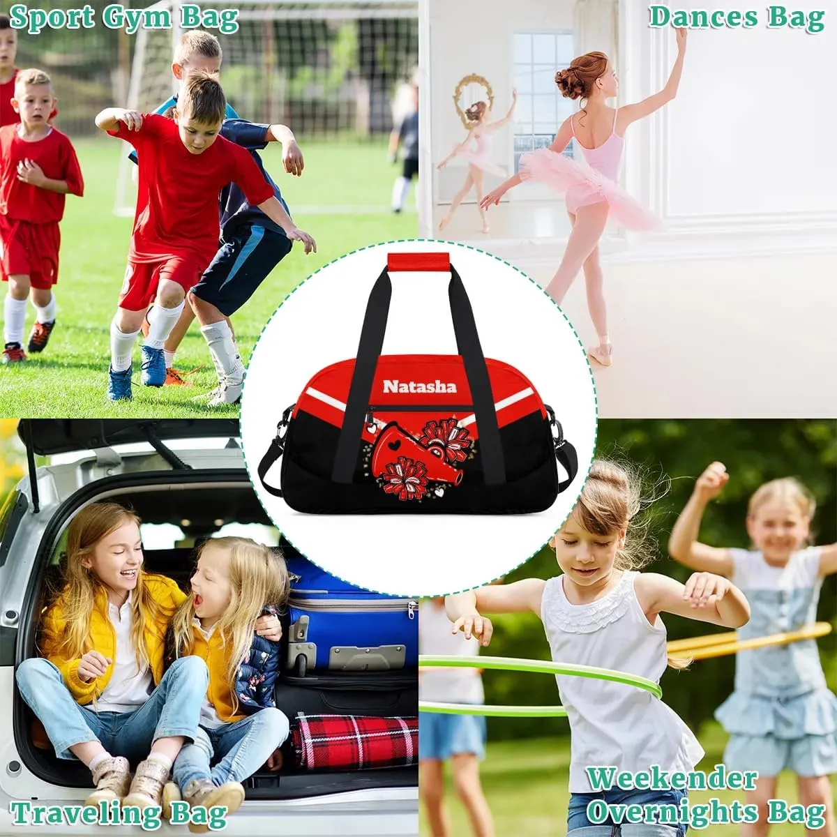 Personalized Cheerleader Bag Dance Bag for Girl, Custom Team Bag Gymnastics Bag Sport Duffel Bag, Weekender Bags Travel Duffel Bag for Cheer Team Red Cheerleader
