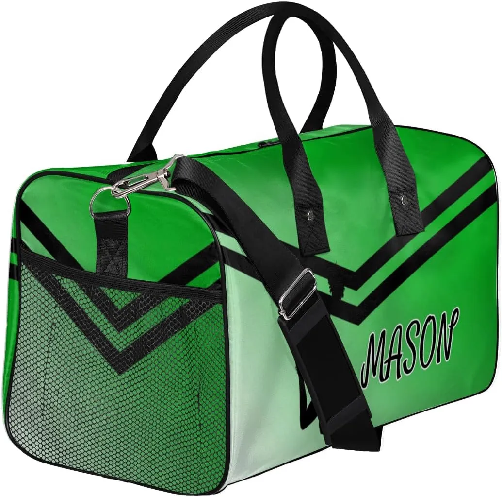Personalized Cheerleader Cheer Bag for Women, Sport Duffel Bag with Name Customized Travel Overnight Weekender Bags, Grass Green Gradient Cheerleader Silhouette