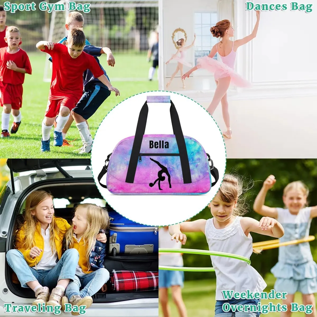 Personalized Dance Bag Gym Bag for Girl,Custom Sport Duffel Bag Weekender Bags Travel Duffel Bag Gymnastics (Multicolor 16), Option 28