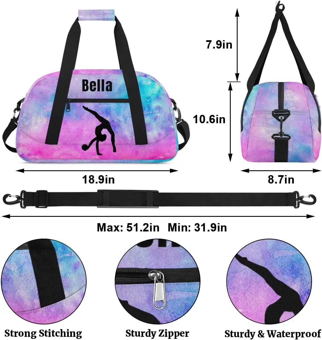 Personalized Dance Bag Gym Bag for Girl,Custom Sport Duffel Bag Weekender Bags Travel Duffel Bag Gymnastics (Multicolor 16), Option 28