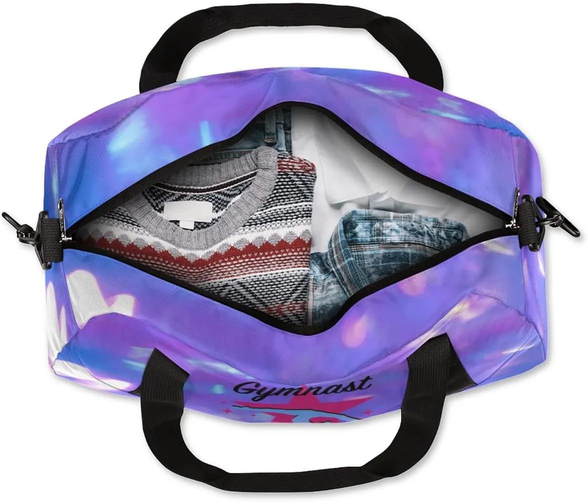 Personalized Dance Bag Gym Bag for Girls, Custom Sports Duffel Bag for Kids, Weekender Bags Travel Duffle Bag, Blue Purple Gymnastics
