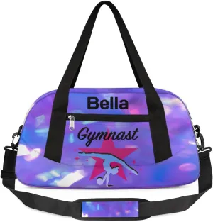 Personalized Dance Bag Gym Bag for Girls, Custom Sports Duffel Bag for Kids, Weekender Bags Travel Duffle Bag, Blue Purple Gymnastics