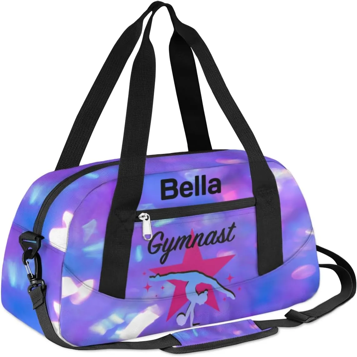 Personalized Dance Bag Gym Bag for Girls, Custom Sports Duffel Bag for Kids, Weekender Bags Travel Duffle Bag, Blue Purple Gymnastics