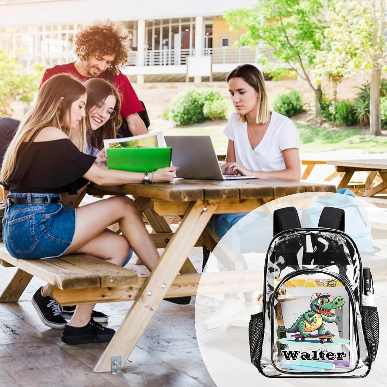 Personalized Dinosaur Clear Backpack with Name, Custom Clear Bookbag for Boys Girls, PVC Transparent Waterproof Backpack with Reinforced Strap & Large Capacity, Back to School Gifts for Kids