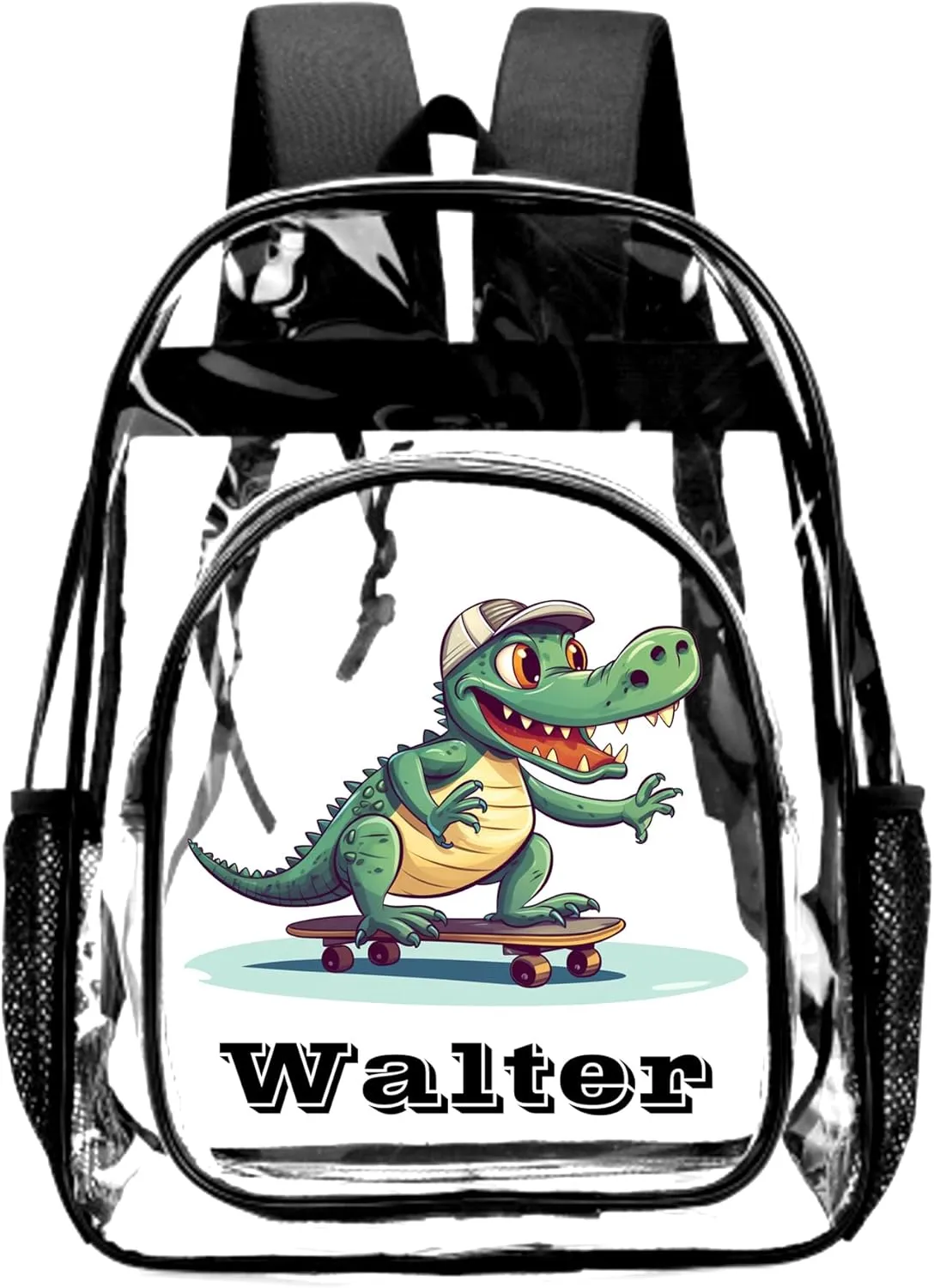 Personalized Dinosaur Clear Backpack with Name, Custom Clear Bookbag for Boys Girls, PVC Transparent Waterproof Backpack with Reinforced Strap & Large Capacity, Back to School Gifts for Kids