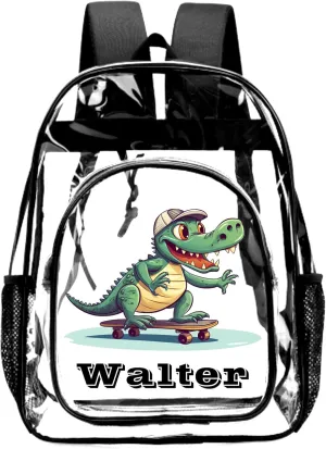 Personalized Dinosaur Clear Backpack with Name, Custom Clear Bookbag for Boys Girls, PVC Transparent Waterproof Backpack with Reinforced Strap & Large Capacity, Back to School Gifts for Kids