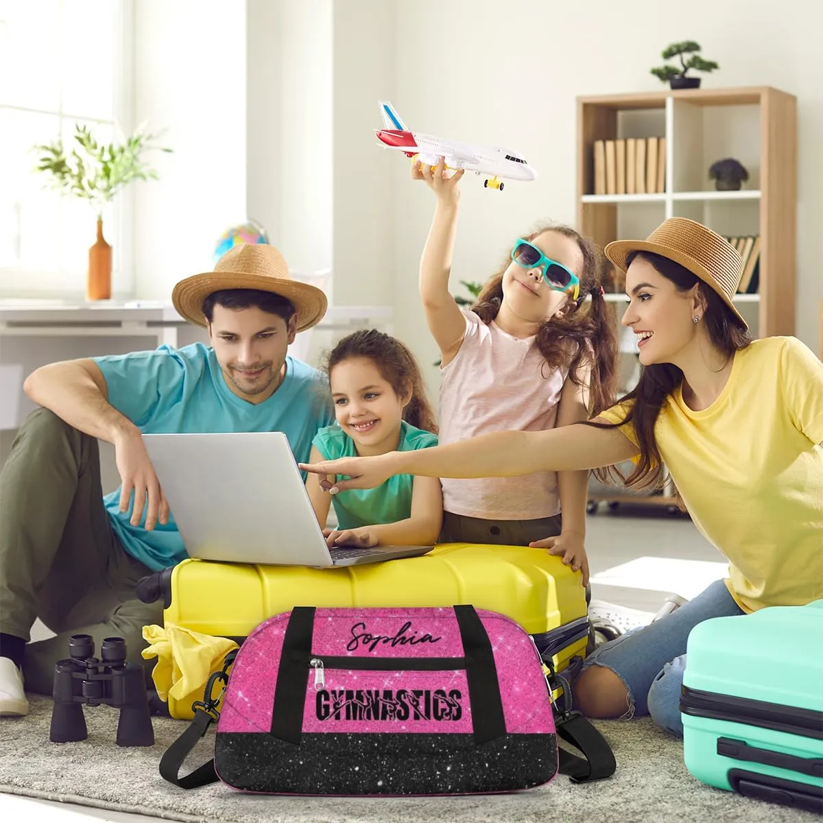 Personalized Gymnastics Pink Black Background Duffel Bag for Girl, Custom Sport Duffel Bag, Customize Travel Duffle Bag with Name, Gifts For Children