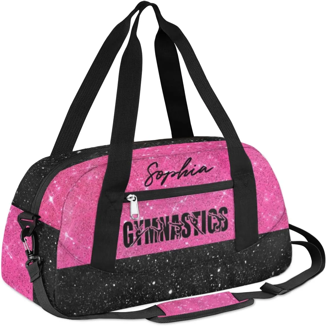 Personalized Gymnastics Pink Black Background Duffel Bag for Girl, Custom Sport Duffel Bag, Customize Travel Duffle Bag with Name, Gifts For Children