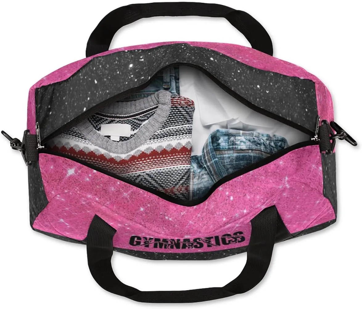 Personalized Gymnastics Pink Black Background Duffel Bag for Girl, Custom Sport Duffel Bag, Customize Travel Duffle Bag with Name, Gifts For Children