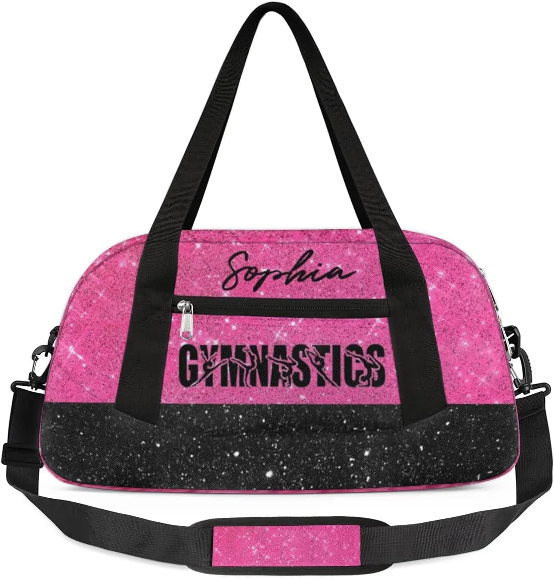 Personalized Gymnastics Pink Black Background Duffel Bag for Girl, Custom Sport Duffel Bag, Customize Travel Duffle Bag with Name, Gifts For Children