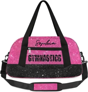 Personalized Gymnastics Pink Black Background Duffel Bag for Girl, Custom Sport Duffel Bag, Customize Travel Duffle Bag with Name, Gifts For Children