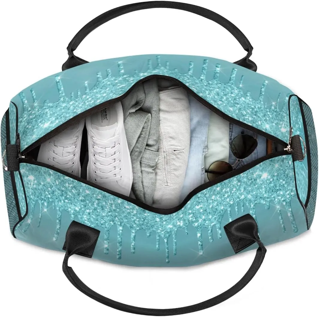 Personalized Initial Travel Duffel Bag with Name, Custom Gym Bag Sport Bag Weekender Overnight Bag for Women Men, Blue Drops