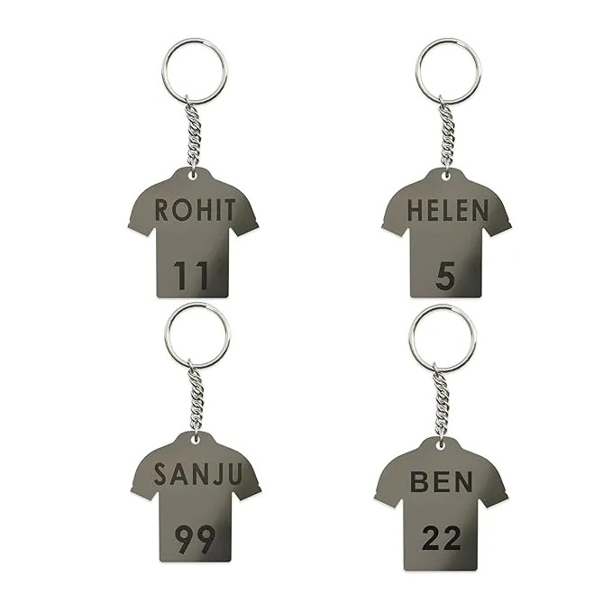 Personalized Jersey T-Shirt Steel Keychain – Custom Name & Number | IPL Keychains