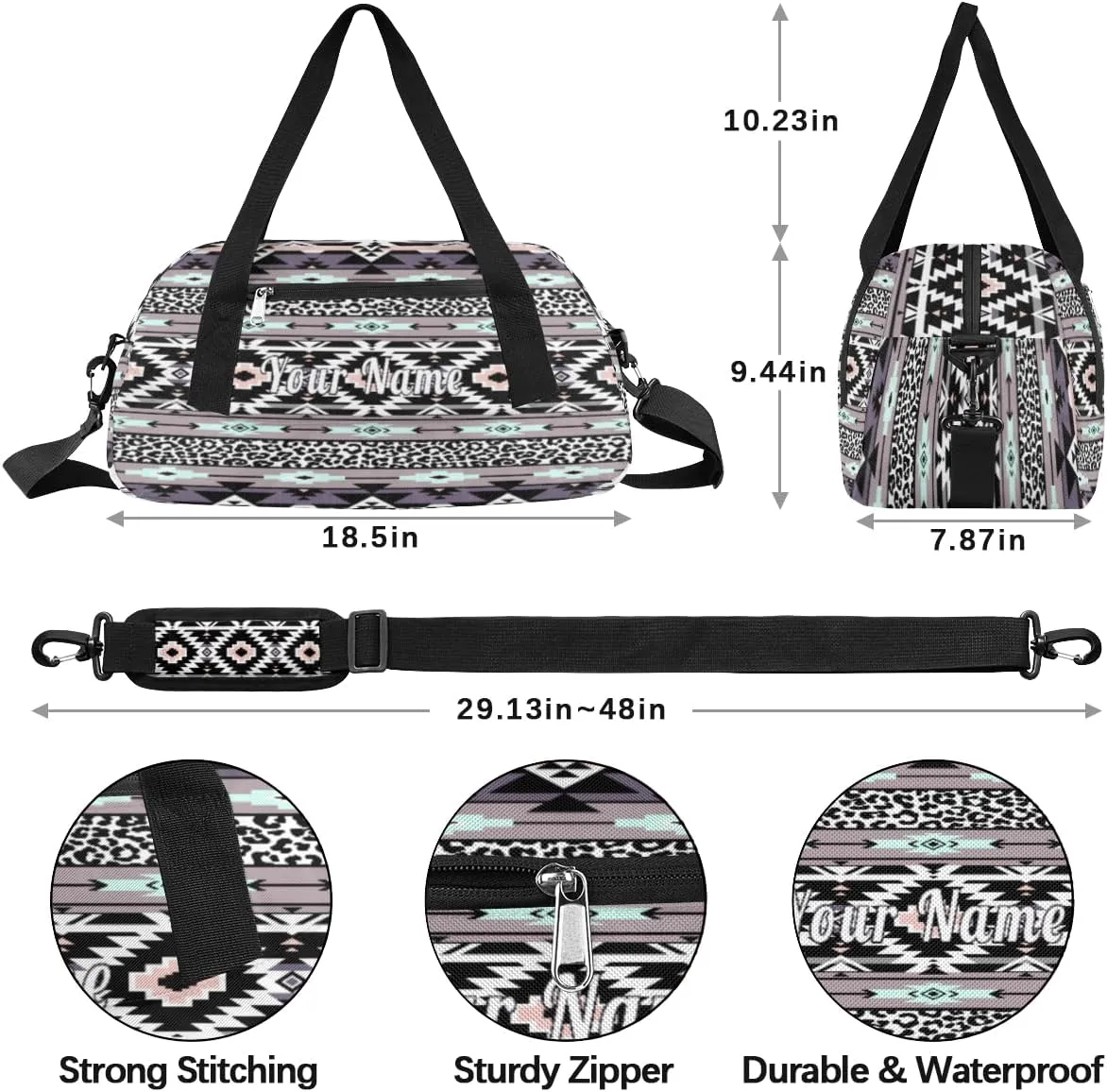 Personalized Kids Duffel Bag Abstract Aztec Leopard Navajo,Custom Sport Gym Bag for Boys Girls,WWeekender Overnight Bags Travel Duffel Bag,Customized Kids Gift