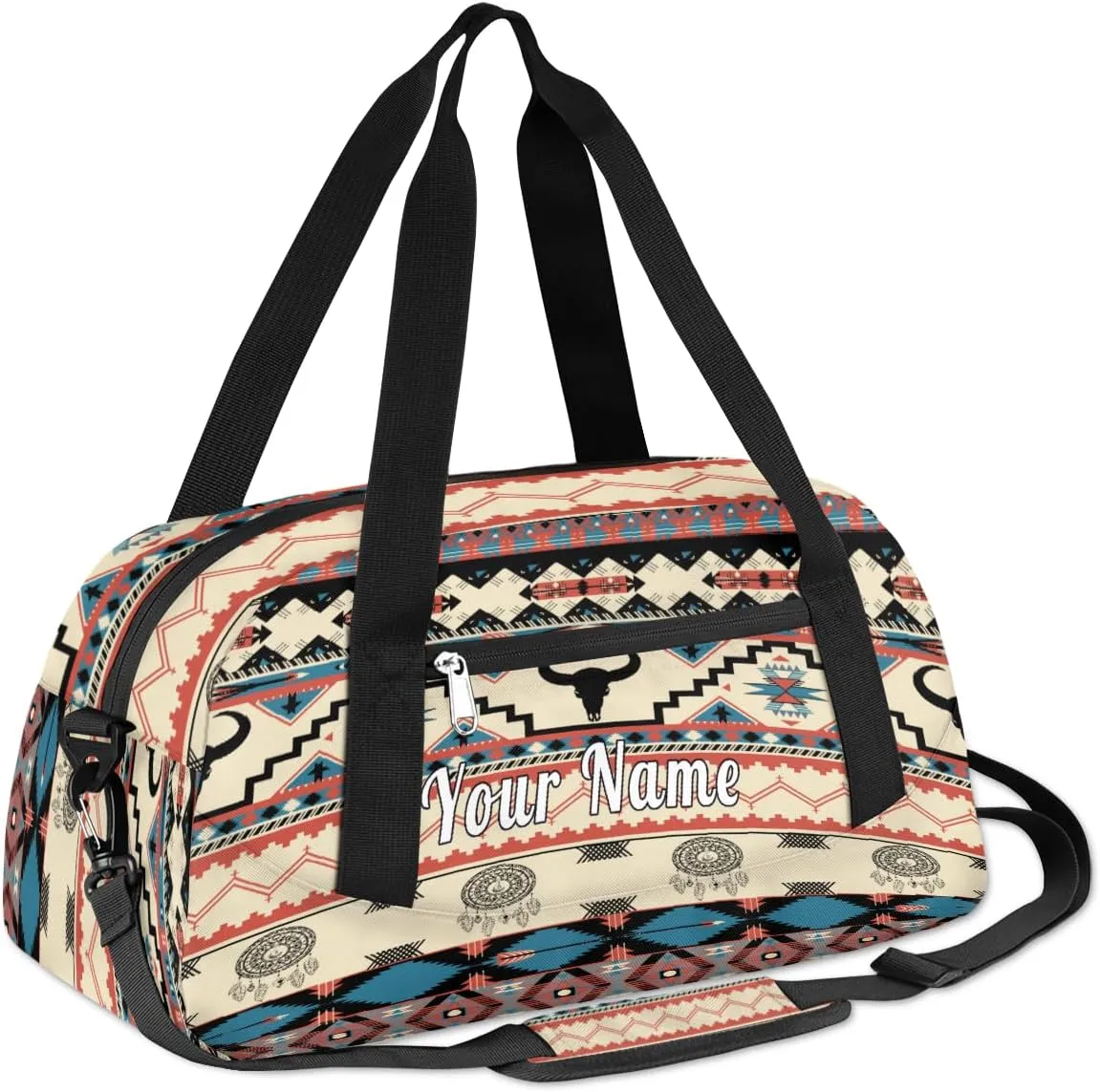 Personalized Kids Duffel Bag African Bull Cow Aztec,Custom Sport Gym Bag for Boys Girls,WWeekender Overnight Bags Travel Duffel Bag,Customized Kids Gift