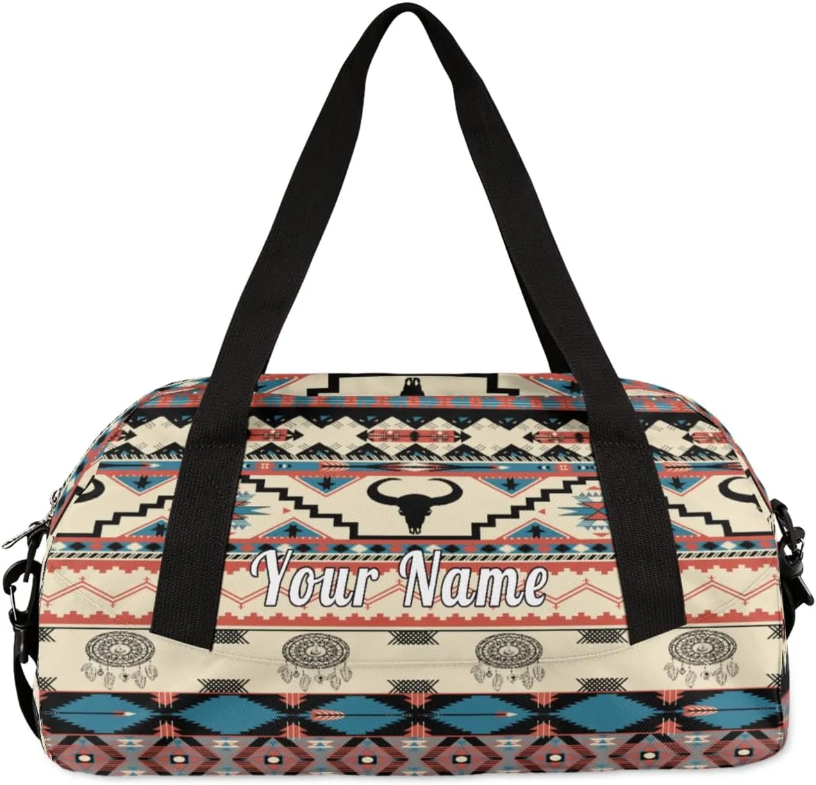 Personalized Kids Duffel Bag African Bull Cow Aztec,Custom Sport Gym Bag for Boys Girls,WWeekender Overnight Bags Travel Duffel Bag,Customized Kids Gift