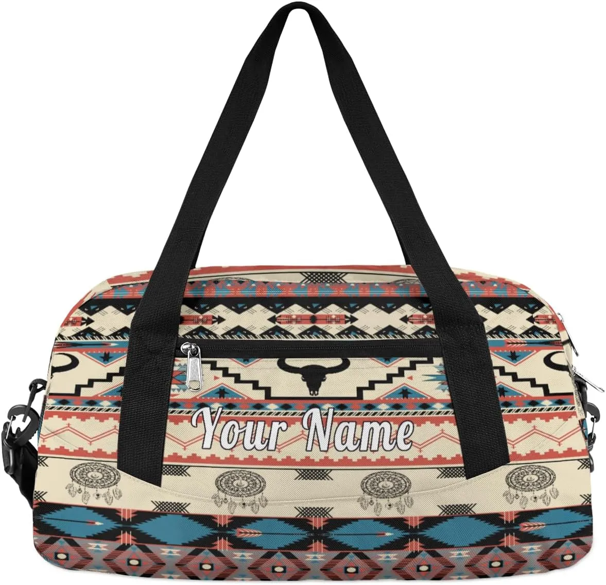 Personalized Kids Duffel Bag African Bull Cow Aztec,Custom Sport Gym Bag for Boys Girls,WWeekender Overnight Bags Travel Duffel Bag,Customized Kids Gift