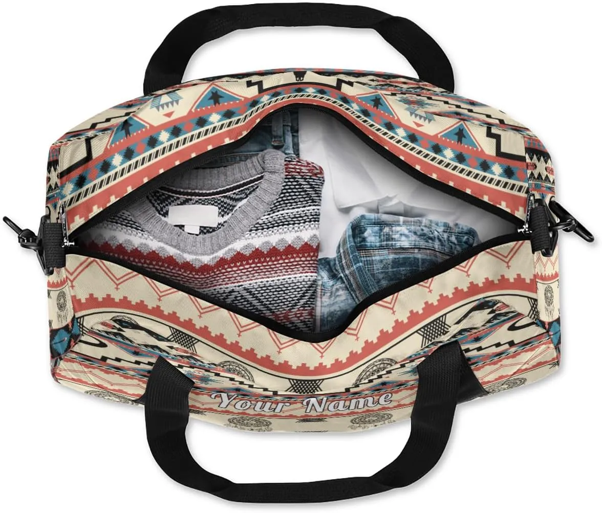 Personalized Kids Duffel Bag African Bull Cow Aztec,Custom Sport Gym Bag for Boys Girls,WWeekender Overnight Bags Travel Duffel Bag,Customized Kids Gift