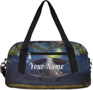 Personalized Kids Duffel Bag Animal Elephant Dream Night Moon,Custom Sport Gym Bag for Boys Girls,WWeekender Overnight Bags Travel Duffel Bag,Customized Kids Gift