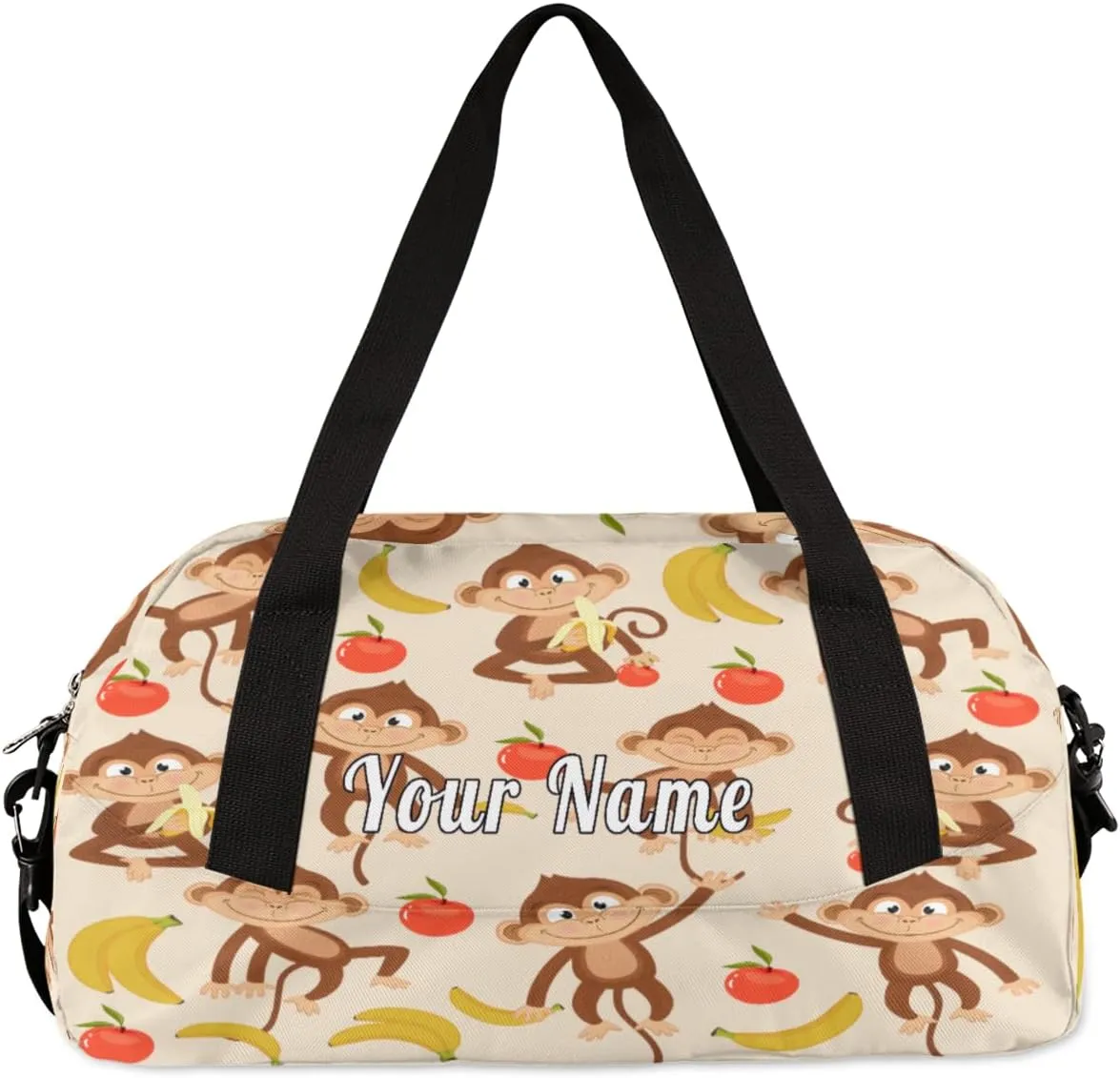 Personalized Kids Duffel Bag Animal Monkey Banana,Custom Sport Gym Bag for Boys Girls,WWeekender Overnight Bags Travel Duffel Bag,Customized Kids Gift
